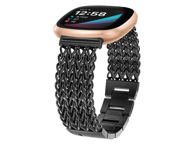 Metal Band Compatible for Fitbit Versa 4/Sense 2/Versa 3/Sense, 22mm Dressy Stainless Steel Chain Strap Designer Wristband