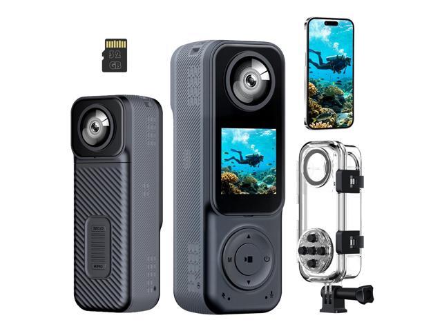 4K Handheld Vlogging Camera Body Cam Action Camera for Travel 4K UHD with Waterproof Case & 32GB Card Connect to APP Dual-Lens 3.5 Hours...