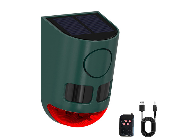 Solar Motion Sensor Alarm Light Outdoor, 130dB Solar Strobe Warning Light with Flashing LED & Siren, Waterproof Scare Off 'Intruders' for Farm,...