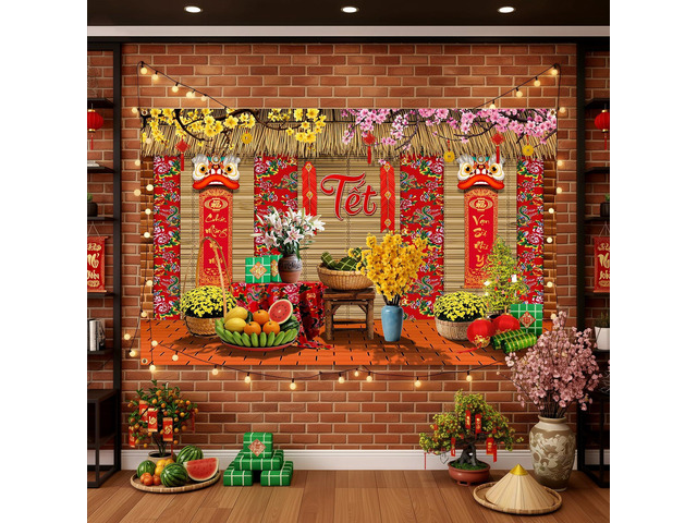 Vietnamese New Year Decorations, 2026 TET Nguyen Dan Banner, Chuc Mung NAM Moi Happy Lunar New Year Decor, Traditional TET Party Supplies for Home...