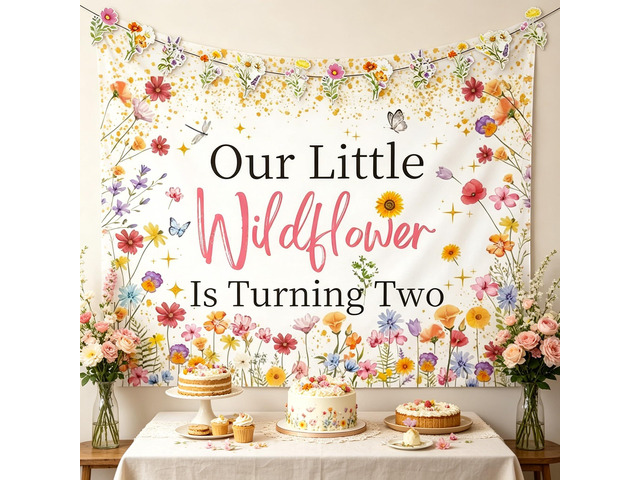 Wildflower 2nd Birthday Decoration Wild Flower Backdrop Girls Two Wild Birthday Decoration Floral Banner Our Little Wild flower Is Turning Two...