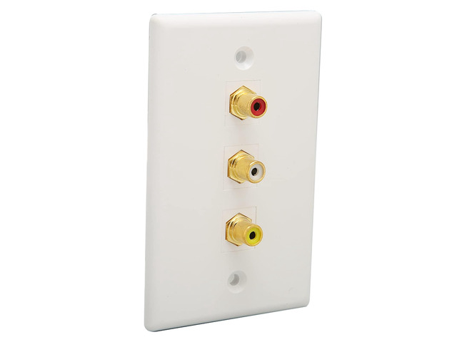 3 Ports RCA Wall Plate 1080P RCA AV Media Wall Outlet Plates for Subwoofer Audio Port Home Theater AV, Gold Plated Connector