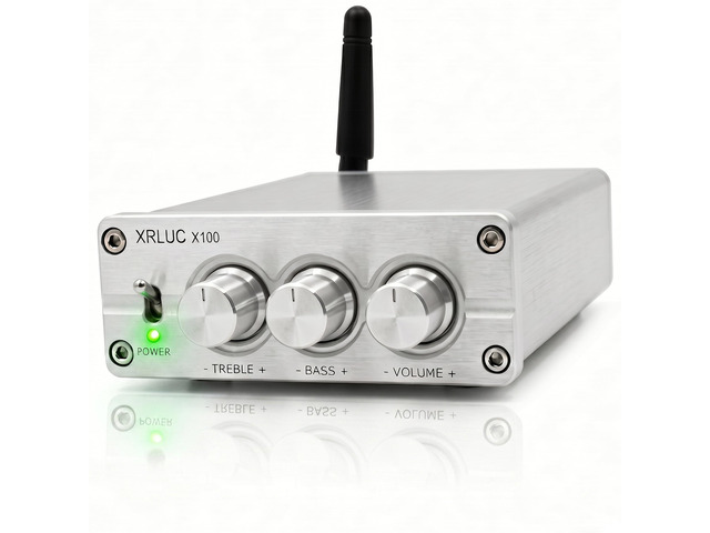 Max 200W Bluetooth Amplifier for Speakers, 2.0 Channel Home Mini Stereo Amp, Premium Full Aluminum CNC Body, with Bass Treble Control, Includes 24V...