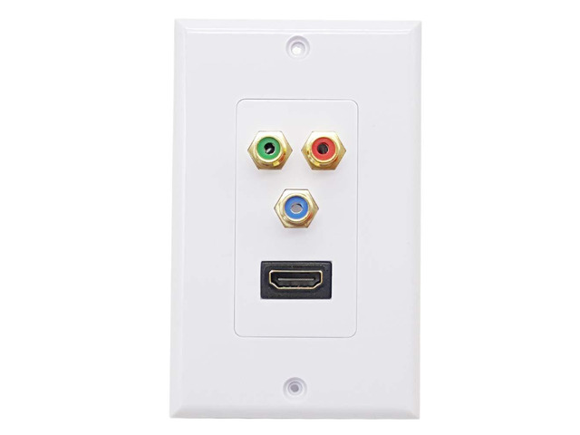 HDMI + 3RCA Wall Plate,HDMI Wall Plate with Component Video RCA,4k Ultra HD UHD 1080P Full HD Compatible & Gold Plated RCA Component Composite...