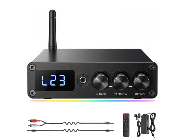 G12D Bluetooth 5.3 Stereo Amplifier,200W Mini Class D Amp with USB Flash Drive/RCA Input,3.5mm Headphone Output and Remote Control,Suitable for...