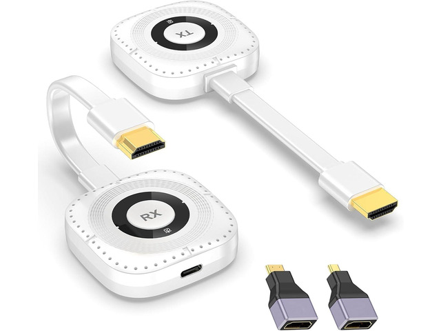 Wireless HDMI Transmitter and Receiver, Wireless HDMI Extender, Plug & Play 4K 30Hz Stream from PC/Laptop/Projector to Monitor/TV 328FT Long...