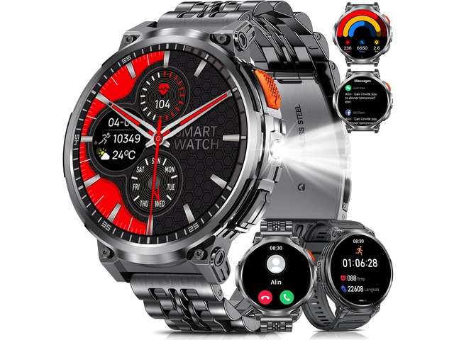 Military Smart Watches for Men with Bluetooth Call, 1.85' HD Screen Waterproof smartwatch with Flashlight, 114 Sport Modes, 730mAh Heart...