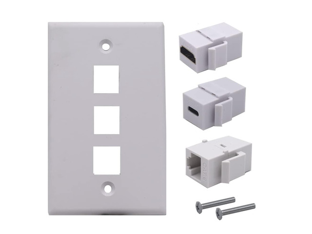 3 Ports Wall Plate, 1 Ports 4K@60Hz HDMI 1 Port USB 3.1 C 1 Port Cat6 RJ45 Female to Female Module Keystone Outlet Socket