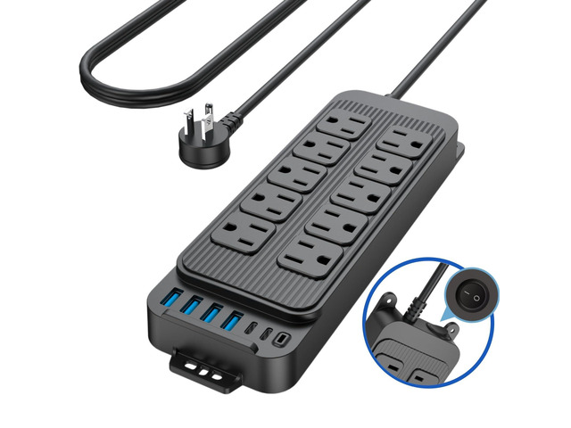 16 in 1 Surge Protector Power Strip, with 10 AC 6 USB, 1250W, Power Switch Extension Cord with 10 Multiple Outlets, 4 USB A, 2 USB C, 1080...