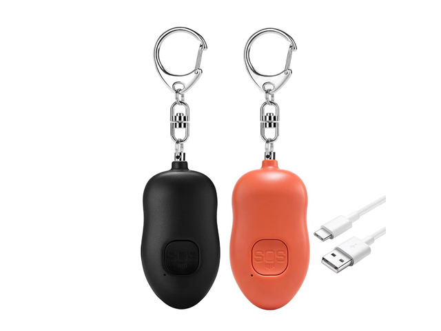 130dB Portable Personal Alarm 2-Pack for Self Defense, Rechargeable Keychain with Strobe Light, USB-C Charging SOS Siren for Women, Elderly, Teens,...