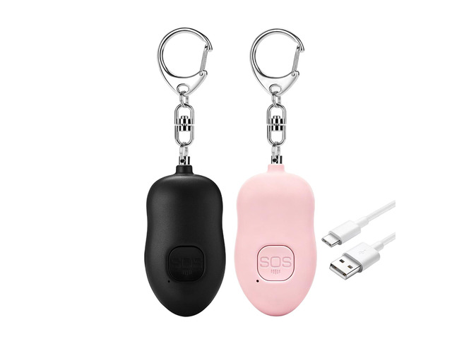 130dB Portable Personal Alarm 2-Pack for Self Defense, Rechargeable Keychain with Strobe Light, USB-C Charging SOS Siren for Women, Elderly, Teens,...