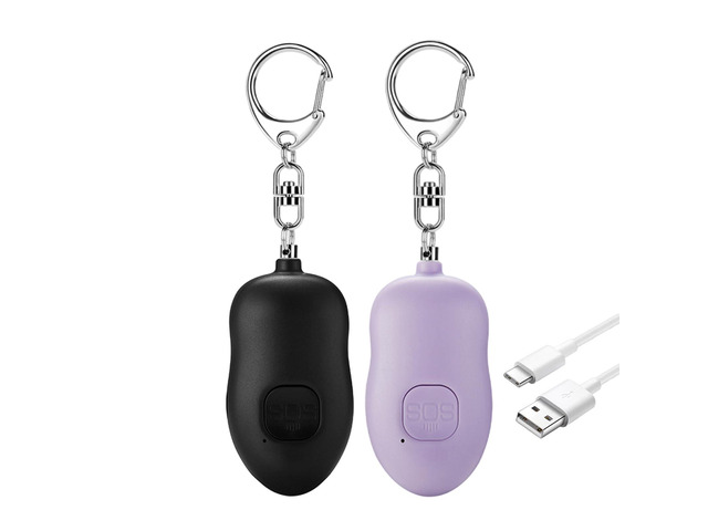 130dB Portable Personal Alarm 2-Pack for Self Defense, Rechargeable Keychain with Strobe Light, USB-C Charging SOS Siren for Women, Elderly, Teens,...
