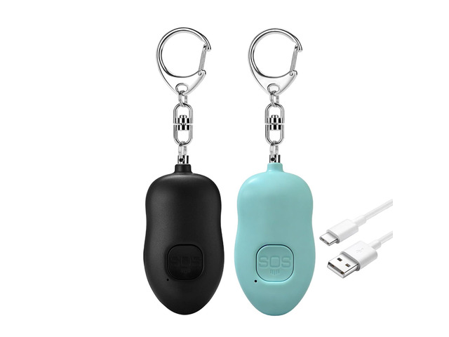 130dB Portable Personal Alarm 2-Pack for Self Defense, Rechargeable Keychain with Strobe Light, USB-C Charging SOS Siren for Women, Elderly, Teens,...