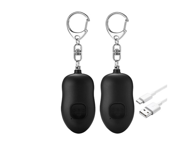 130dB Portable Personal Alarm 2-Pack for Self Defense, Rechargeable Keychain with Strobe Light, USB-C Charging SOS Siren for Women, Elderly, Teens,...