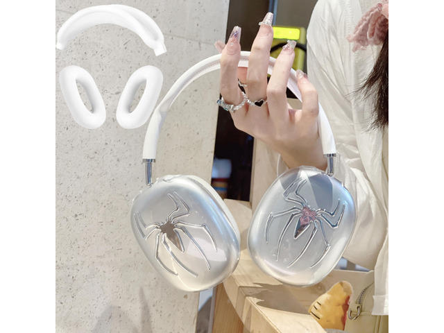 3 in 1 Cute Spider for AirPods Max Cover Clear - Luxurious Rhinestones Glittering Web Cool Headphones Case for AirPods Max Ear Cups Cover...