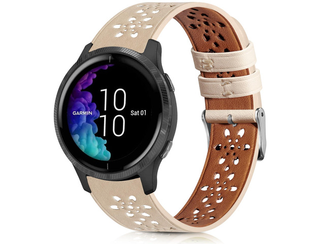 Lace Leather Band Compatible with Garmin Vivoactive 3/5/Venu/Venu 2 Bands, Women Men, 20mm Breathable Slim Hollow-out Sports Replacement Band