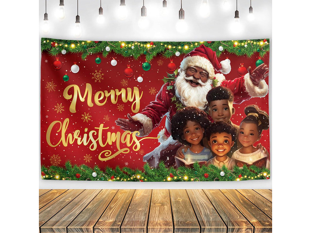 Christmas Backdrop 71×43 Inch Black Santa Xmas Home Party Decor Black Santa Xmas Decor, Photo Booth Background, Wall Ornament for Christmas...