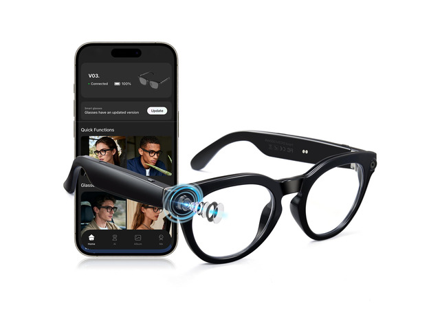 AI Smart Glasses with Camera 8MP, 4K Photos & 1080P Video Recording AI Q & A Translation TR90 Frame Lightweight Bluetooth 5.4 Music/Calls Fast-Charge