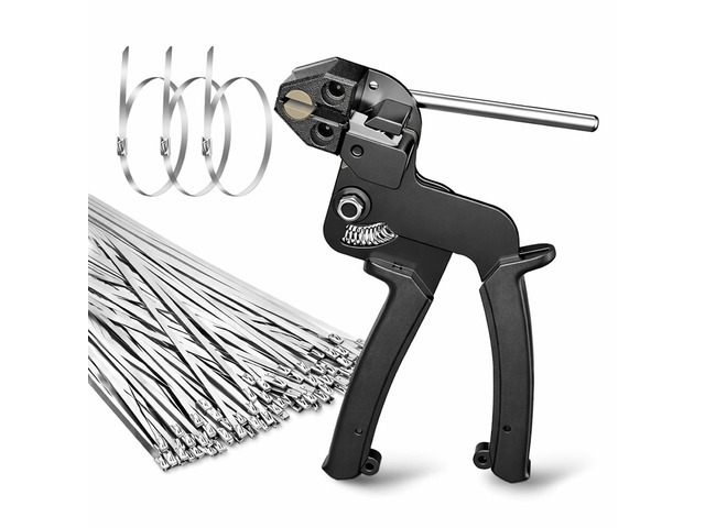 Stainless Steel Cable Tie Gun with 100Pcs 11.8 inch Metal Zip Ties Tool, Special Tool For Fastening and Cutting Steel Zip Ties, UV Resistant Chain...
