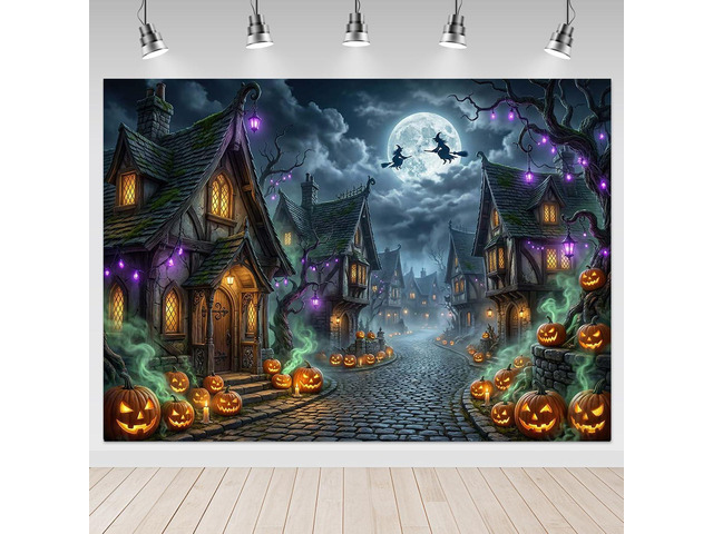 Scary Halloween Backdrop Haunted House Evil Village Pumpkin Background for Halloween Party Decorations Photo Booth Props Spooky Happy Halloween...
