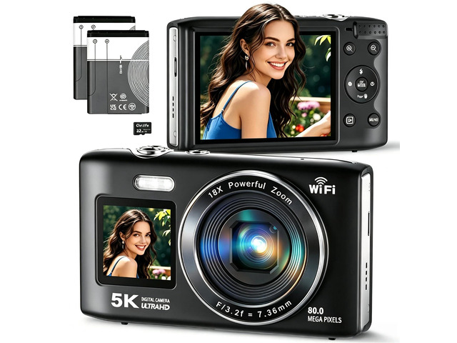 5K Digital Camera Dual Screen Cameras for Photography 18X Zoom Point and Shoot Digital Camera for Beninners Teens,Campus,Travel 2 Batteries(32GB...