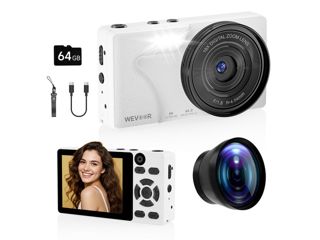 4K Digital Camera for Photography Autofocus,18X Zoom, 64MP Portable Pocket Camera for Vlogging Travel Video, Compact Point and Shoot Digital Camera...