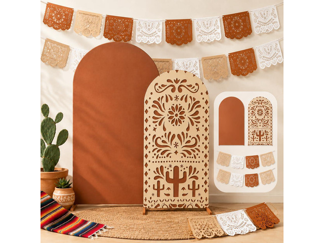 4 Pcs Mexican Fiesta Arch Backdrop Cover with Felt Pennant Banner, Fundas para Arcos de Fiesta, Cielito Lindo Party Decorations, Reusable Fabric...
