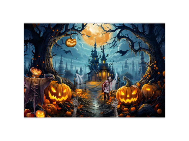 Halloween Backdrop 8x6ft Full Moon Scary Castle Pumpkin Banner for Party Fabric Spooky Cemetery Ghost Photography Background for Wall, Graveyard...