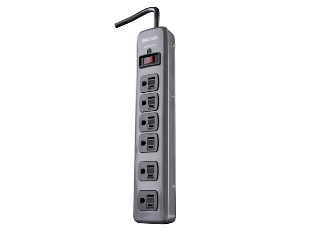 Southwire Metal Surge Protector - 6 Outlets - Lighted Circuit Breaker Switch - 900J Electrical Overload Protection - 3 Foot Cord - Dark Gray