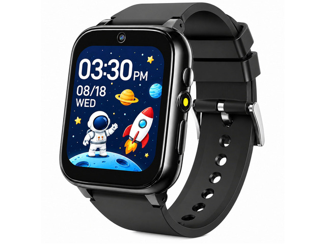 1.69'' Kids Smart Watch for Boys Girls, Black Includes 2 screen protectors, 1GB SD card and school mode