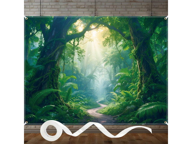 Jungle Theme Decorations 8x6ft Jungle Forest Photography Backdrop Rainforest Natural Scenery Background Safari Decoration Spring Green Photo Booth...