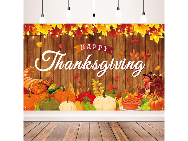 Happy Thanksgiving Maple Leaves Wooden Turkey Pumpkin Themed Banner for Party Decorations, 71x43 Inches