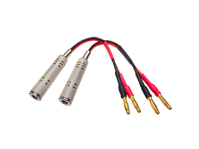 Banana Plug to 1/4 Inch Female Jack Audio Adapter Cable, 6 Inch Flexible Silicone Speaker Wire, Gold Plated Mono Connector - 2 Pack