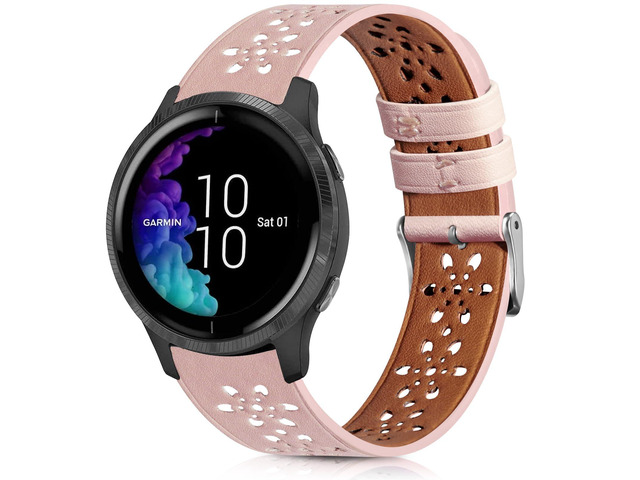 Lace Leather Band Compatible with Garmin Vivoactive 3/5/Venu/Venu 2 Bands, Women Men, 20mm Breathable Slim Hollow-out Sports Replacement Band