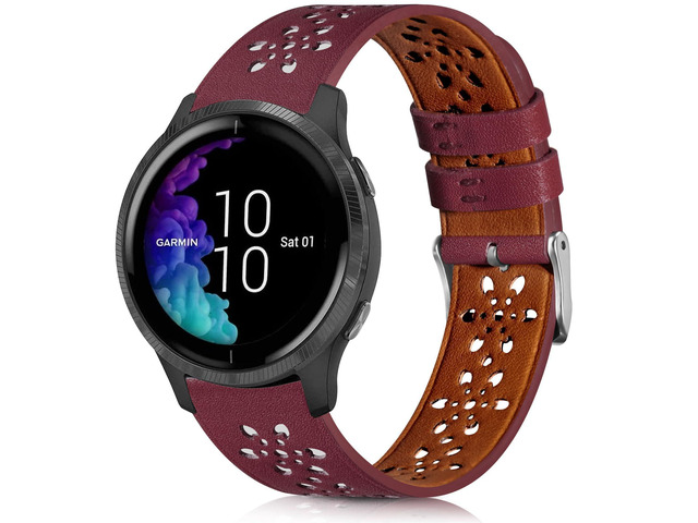 Lace Leather Band Compatible with Garmin Vivoactive 3/5/Venu/Venu 2 Bands, Women Men, 20mm Breathable Slim Hollow-out Sports Replacement Band