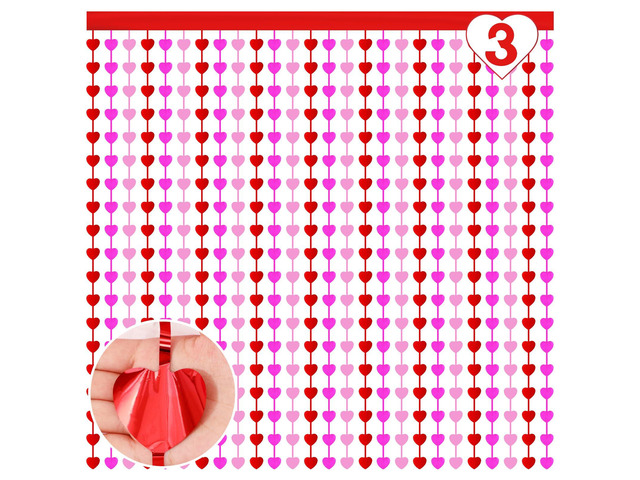 3 Pcs Heart Foil Fringe Curtains 3.3x6.6ft Valentines Day Photo Backdrop Foil Curtain Red Pink Heart Shaped Tassel Streamer for Valentines Party...