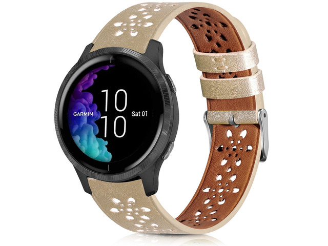 Lace Leather Band Compatible with Garmin Vivoactive 3/5/Venu/Venu 2 Bands, Women Men, 20mm Breathable Slim Hollow-out Sports Replacement Band
