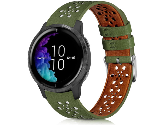 Lace Leather Band Compatible with Garmin Vivoactive 3/5/Venu/Venu 2 Bands, Women Men, 20mm Breathable Slim Hollow-out Sports Replacement Band