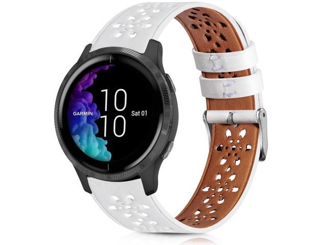 Lace Leather Band Compatible with Garmin Vivoactive 3/5/Venu/Venu 2 Bands, Women Men, 20mm Breathable Slim Hollow-out Sports Replacement Band