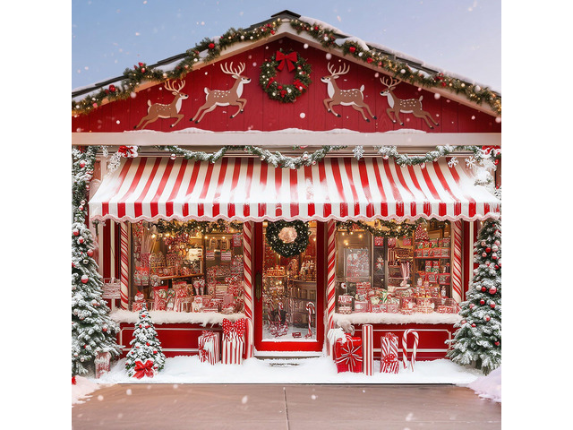 16 x 7 ft Cane Candy Christmas Garage Door Cover Banner Decorations, Christmas Santa's Shop Storefront Garage Cover Polyester Xmas Backdrop...