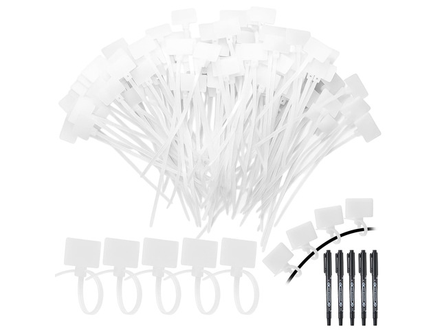 1000 Pcs 4 Inch Marker Nylon Cable Ties with 5 Pens, Plastic Water Proof Tag, Self-locking Written-on Cord Marker, Security Label for Cabling, Wire...