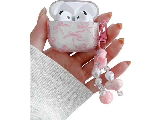 for AirPods 4 Clear Case with Keychain,Shockproof Soft Clear Pink Bow Pattern Design,Cute Women Girls for AirPods Protective Cover Case