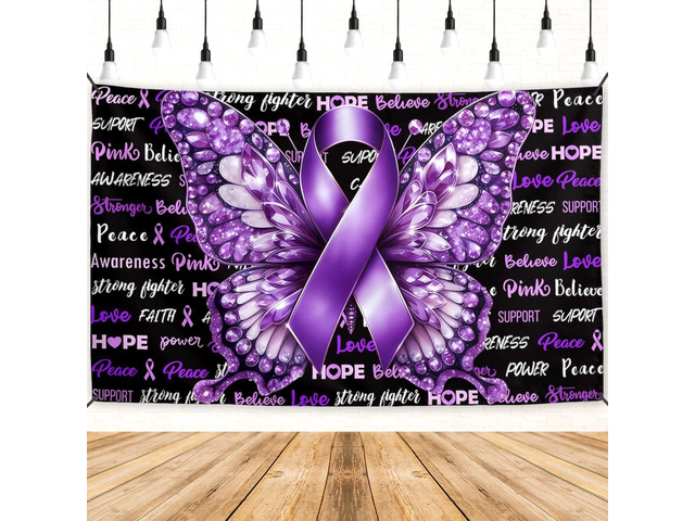 Domestic Violence Awareness Banner Pancreatic Cancer Backdrop Sign Purple Ribbon Decor Alzheimers Awareness Decorations for Home Party