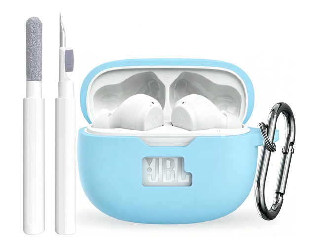 Silicone Case Cover for JBL Vibe Beam/Vibe Beam 2/Vibe 200TWS, Shockproof Anti-Scratch Protective Shell with Visible Logo, Comes with Carabiner &...