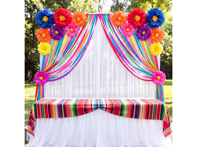 22 Pcs Mexican Fiesta Party Decorations Mexicana Striped Blanket Paper Flowers Colorful Crepe Paper for DÃa de Los Muertos, Cinco De Mayo,...