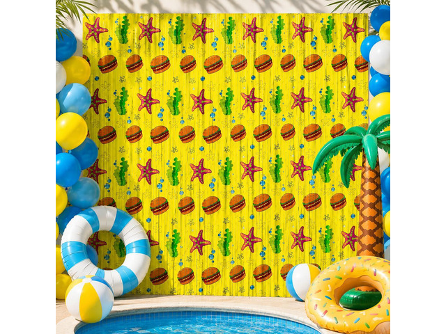 Summer Pool Birthday Party Decorations, 4 Pack Yellow Foil Fringe Curtains Tinsel Backdrops Photo Booth Props for Kids Beach Ocean BBQ Under the...