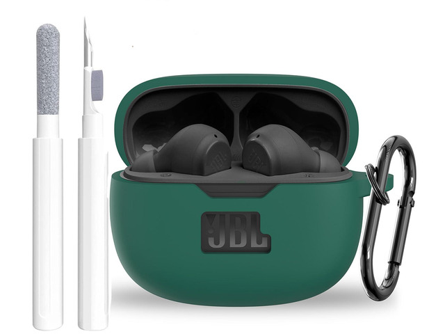 Silicone Case Cover for JBL Vibe Beam/Vibe Beam 2/Vibe 200TWS, Shockproof Anti-Scratch Protective Shell with Visible Logo, Comes with Carabiner &...