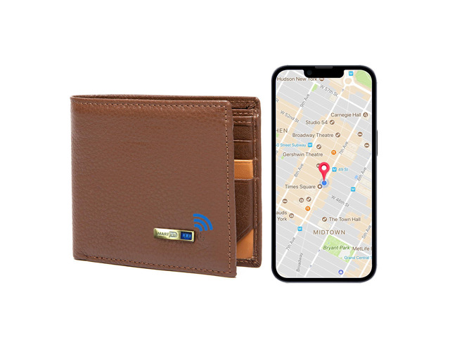 Electronic Finder Anti-Lost Bluetooth Wallet Tracker, Mens Wallet with GPS Position Locator & Finder (Carbon Black) (Brown)