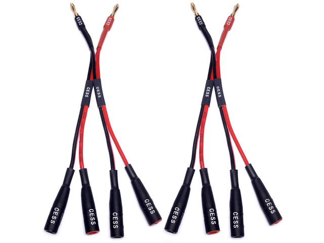 Dual Banana Plugs Splitter, 2 Male to 4 Female Banana Jack Adapter, 2-Channel Power Supply Splitter Cable, 14 AWG Soft Silicone, Tinned Copper Wire