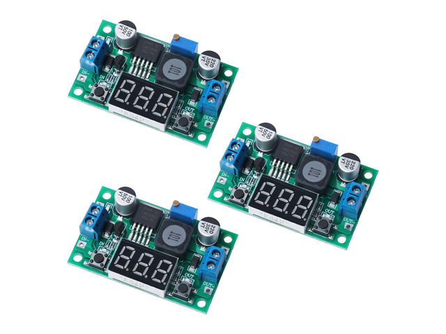 3PCS Green LM2596 Adjustable DC-DC Buck Converter Step Down Module with LED Voltage Display, 4-40V to 1.25-37V Power Supply